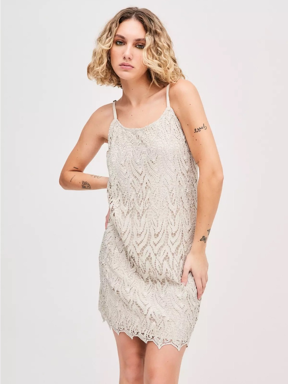Alice + Olivia Metallic Silver Lace Slip Mini Dress - Size Medium
